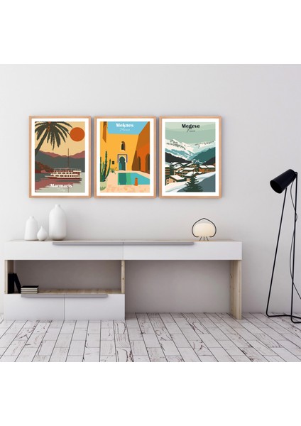 3 Parça Çerçeveli Manzara Ahşap Tablo Seti Bestablo