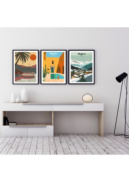 3 Parça Çerçeveli Manzara Ahşap Tablo Seti Bestablo fiyatları