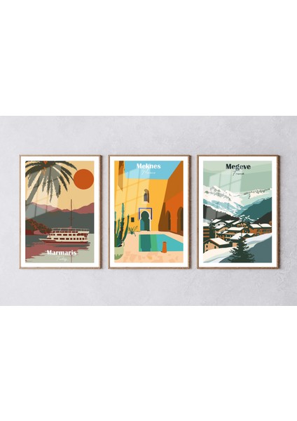 3 Parça Çerçeveli Manzara Ahşap Tablo Seti Bestablo modelleri