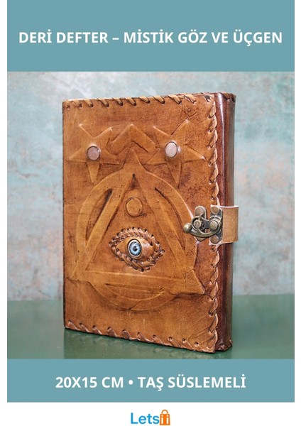 Taşlı Deri Defter 20X15 cm El Yapımı Mistik Tasarım