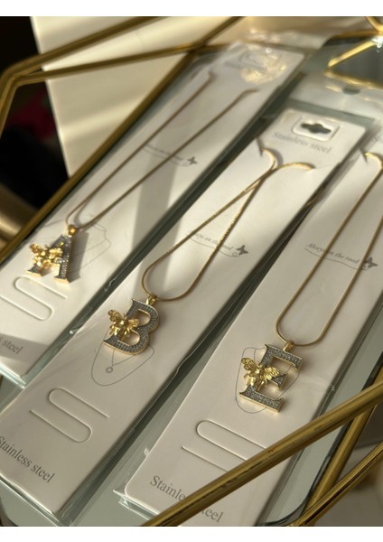 14 K Altın Kaplama Çelik Kolye A Harfi