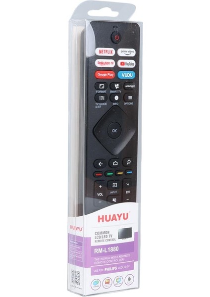 Huayu RM-L1880 Philips Netflix Prime Video Rakuten Tv Google Play Vudu Youtube Tuşlu LED Tv Kumanda fiyatları
