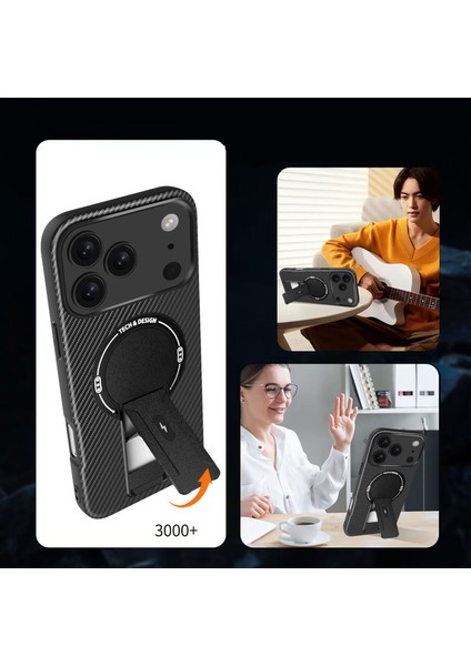 iPhone 17 Pro Için Manyetik Kılıf, Karbon Fiber Tasarım, Standlı Tpu Hibrit Telefon Kılıfı, Siyah (Yurt Dışından) fiyatları