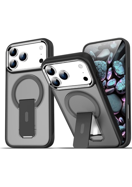 iPhone 17 Pro Max Için Manyetik Standlı Kılıf, Magsafe ile Uyumlu, Mat Arka, Darbeye Dayanıklı Telefon Kılıfı, Gri (Yurt Dışından)