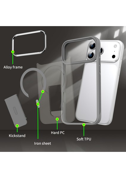 iPhone 17 Pro Max Için Manyetik Standlı Kılıf, Magsafe ile Uyumlu, Mat Arka, Darbeye Dayanıklı Telefon Kılıfı, Gri (Yurt Dışından) modelleri