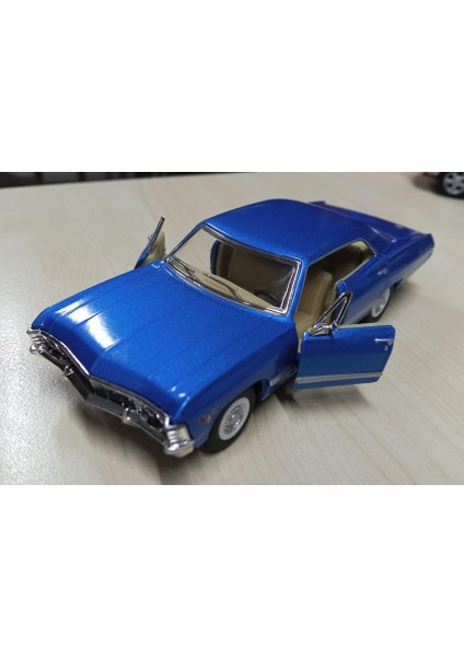 Kinsmart Oyuncak Metal Model Araba 1/36 Çek Bırak 1967 Mavi Chevrolet Impala