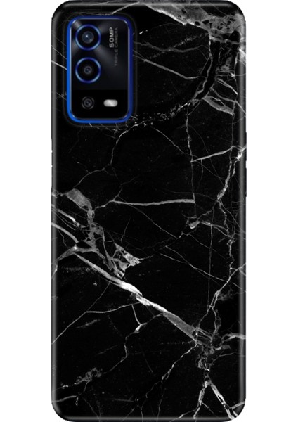 Oppo A55 4g Uyumlu Kılıf Silikon Desenli Resimli Kapak Mermer Siyah