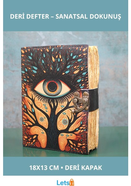 Göz Tasarımlı Deri Defter 18X13 cm