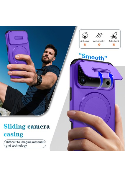 iPhone 17 Pro Max Için Manyetik Kılıf, Kayar Kamera Korumalı Çift Katmanlı Darbeye Dayanıklı Telefon Kılıfı, Ayarlanabilir Stand, Mor (Yurt Dışından) fırsatları