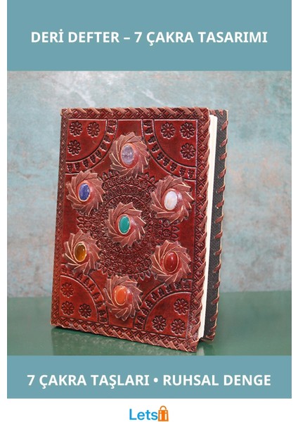 7 Çakra Taşlı Deri Defter 20X15 cm