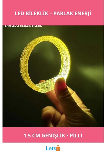 Sarı LED Işıklı Baskı Yapılabilen Pilli Bileklik Bilezik