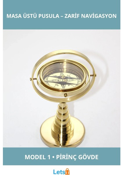 Zarif Pirinç Masa Üstü Pusula Dekoratif Aksesuar