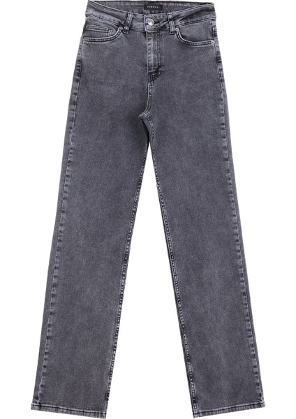 Yüksek Bel Normal Paça Regular Straight Antrasit Kadın Denim Pantolon F5WL-PNT0192 fırsatları