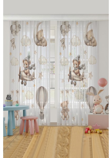 Ayıcıklı Balonlu Çocuk Odası Tül Perde
