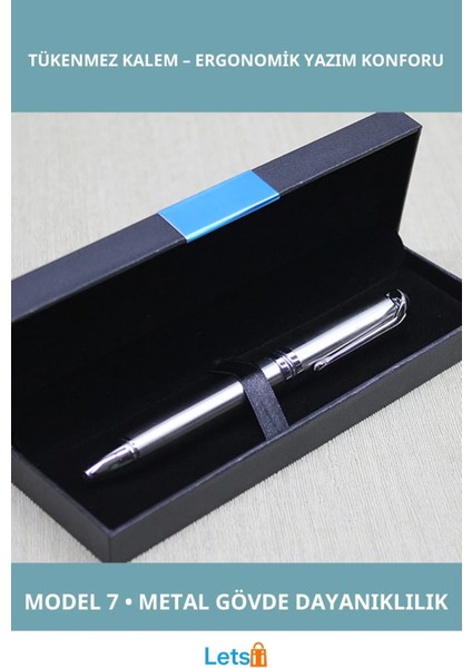 Zarif Metal Gövde Tekli Tükenmez Kalem Hediye Kutulu