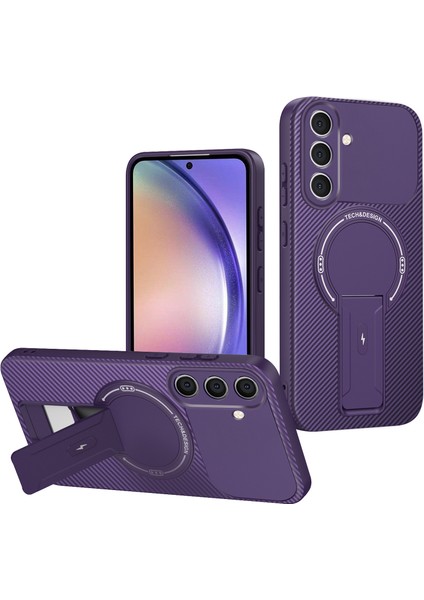 Samsung Galaxy A25 5g Için Manyetik Kılıf, Karbon Fiber Tasarım, Standlı Tpu Hibrit Telefon Kılıfı, Mor (Yurt Dışından)