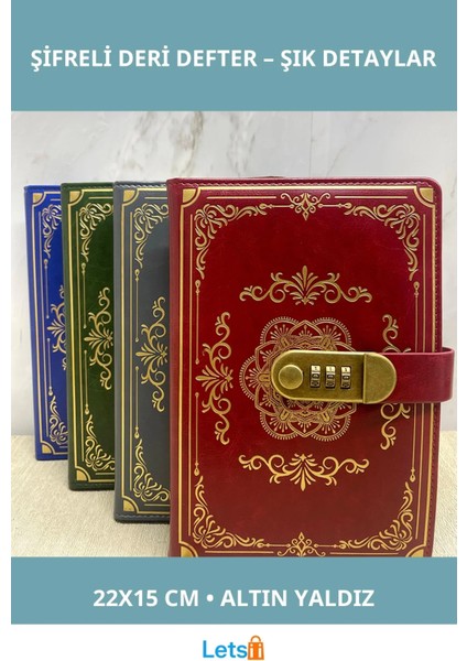 Özel Tasarım Şifreli Deri Defter 22X15 cm Güvenli Kilitli Günlük