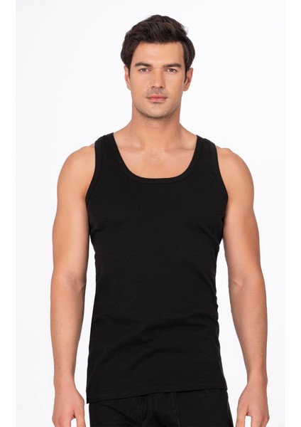 Erkek Pamuklu Ribana Kalın Askılı Atlet | Siyah K0113