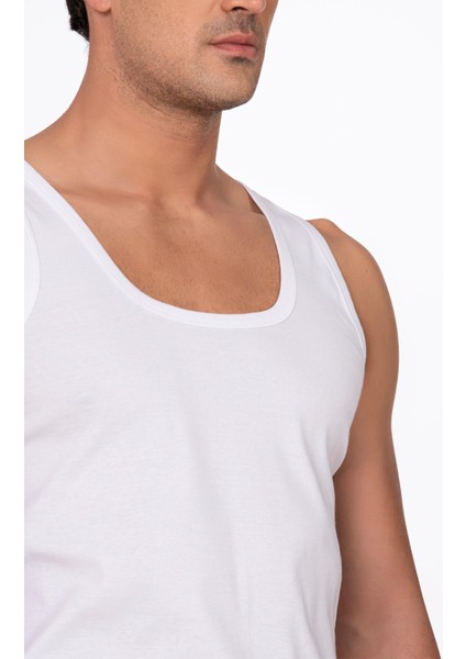 Erkek Pamuklu Ribana Kalın Askılı Atlet | Beyaz K0113