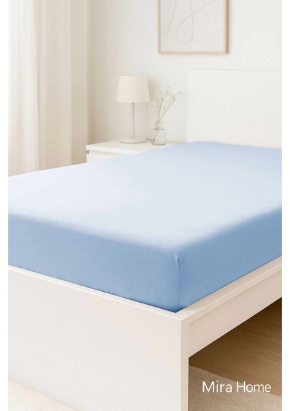 Çift Kişilik Düz Penye %100 Pamuklu Lastikli Çarşaf 180X200 Newsheet Mavi