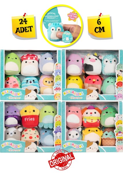 Micromallows Squishmallows Mini Yumuşak Peluş Oyuncak 24 Lü Figür Seti - 6 cm
