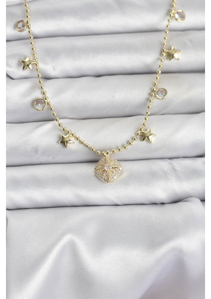 Zarif Boyunlar Için Golden Pirinç Zirkonlu Kutup Yıldızı Kadın Kolye fiyatları