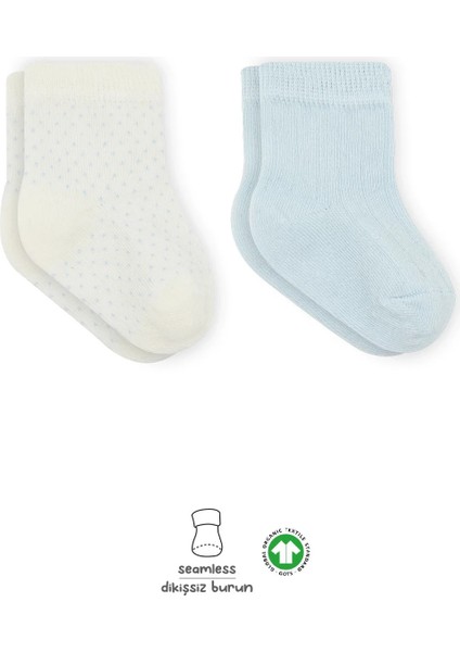 Organik 2li Puan Derby Penye Soket Çorap Mavi Ekru