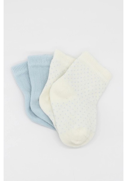 Organik 2li Puan Derby Penye Soket Çorap Mavi Ekru modelleri