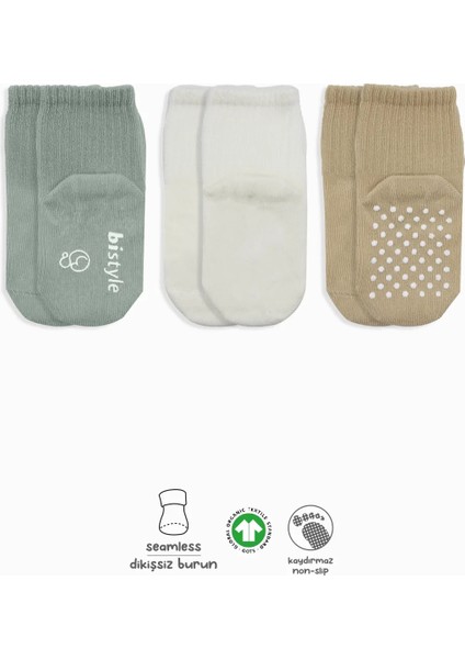 Kaymaz Penye Soket Çorap 3'lü Nil Ekru Bej
