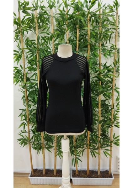 Kadın Uzun Kollu Tül Detaylı Bisiklet Yakalı Kaşkorse Bluz indirimleri