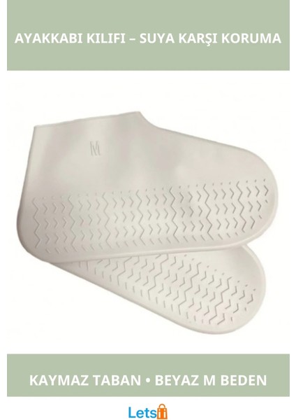 Kaymaz Su Geçirmez Silikon Ayakkabı Kılıfı M Beden Beyaz
