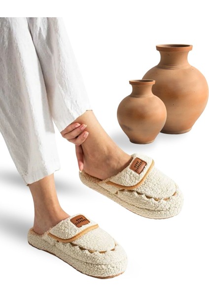 Kadın Ev Terliği Hafif Tabanlı Sıcak Tutan Kışlık Kadın Ev Terliği Çeyiz Terliği Ekru modelleri