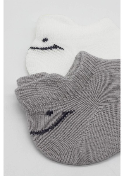 2'li Sneakers Smile Penye Çorap BS20106 Gri Ekru modelleri