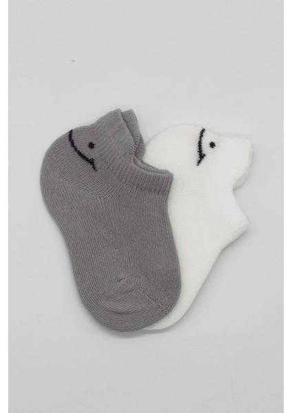 2'li Sneakers Smile Penye Çorap BS20106 Gri Ekru fırsatları
