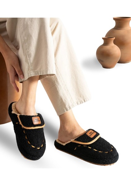 Kadın Ev Terliği Hafif Tabanlı Sıcak Tutan Kışlık Kadın Ev Terliği Çeyiz Terliği Siyah