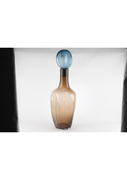 Lunera Kahverengi Mavi Kapaklı Cam Vazo 20X58CM