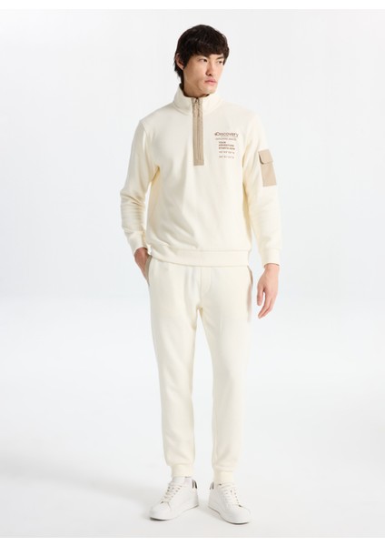 D5WM-EA3828 Krem Relaxed Düz Erkek Eşofman Altı