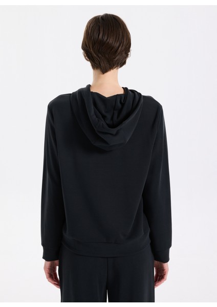 D5WL-SWT3614 Siyah Kapüşon Yaka Relaxed Baskılı Kadın Sweatshırt indirimleri