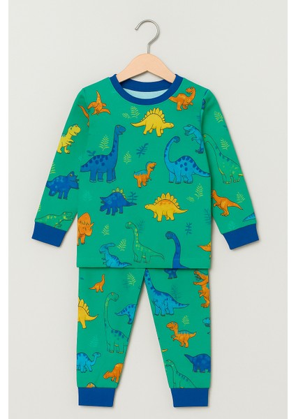 Erkek Çocuk Likralı Penye Kaliteli Dinozor Baskılı Pijama Takımı modelleri