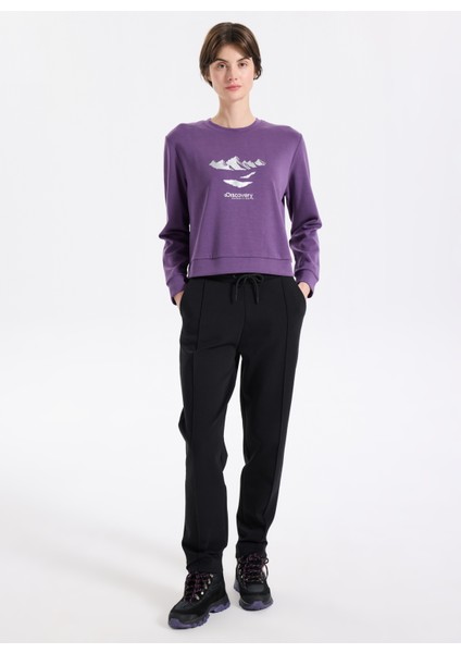 D5WL-SWT3615 Mor Bisiklet Yaka Relaxed Baskılı Kadın Sweatshırt modelleri