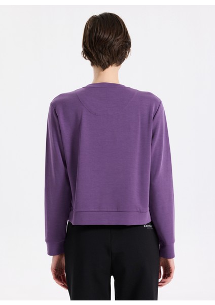 D5WL-SWT3615 Mor Bisiklet Yaka Relaxed Baskılı Kadın Sweatshırt indirimleri