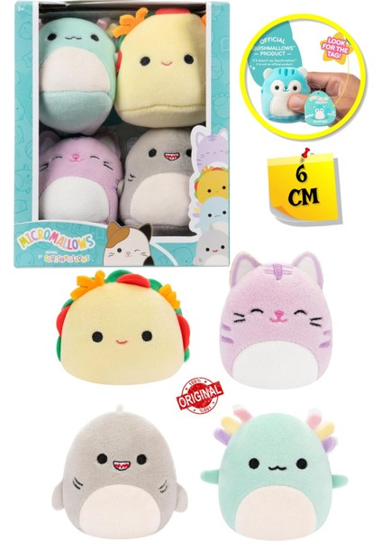 Micromallows Squishmallows Mini Yumuşak Peluş Oyuncak 4 Lü Figür Seti - 6 cm - Model - 3