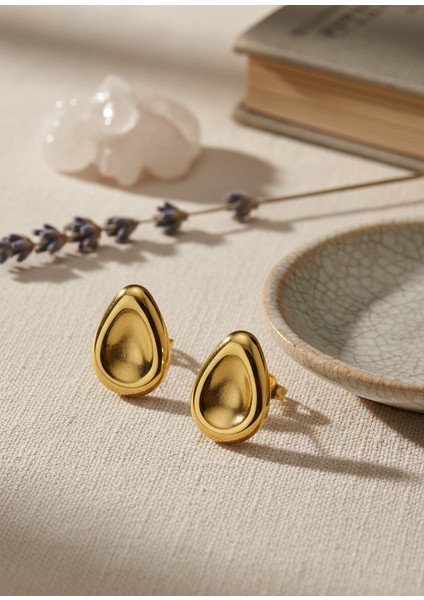 Minimalist Damla Model Altın Renk Paslanmaz Çelik Küpe