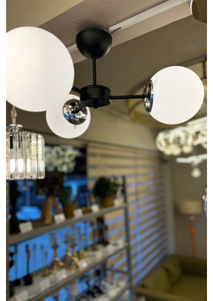 Globe Black & Silver TRİO Beyaz Cam Avize fiyatları