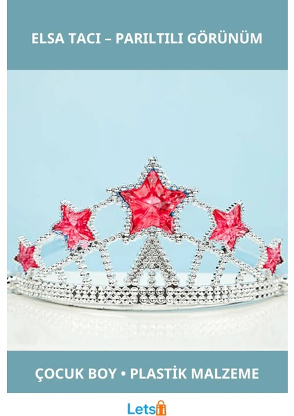 Kırmızı Yıldız Taşlı Plastik Elsa Tacı Çocuk Boy