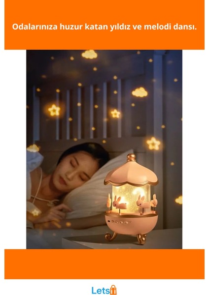 Tavşan Atlıkarınca Bluetooth Müzik Kutusu ve Projektör Işıklı Gece Lambası fiyatları