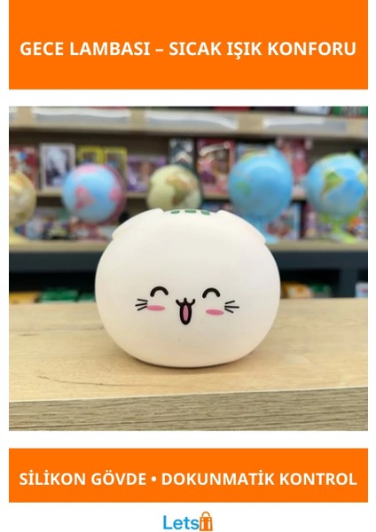 Sevimli Kedi Temalı Silikon Dokunmatik Gece Lambası