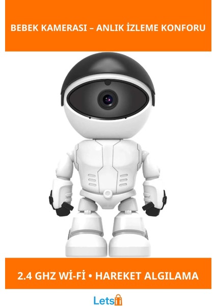 Robot Görünümlü Wi Fi Bebek Kamerası 355° Hareketli Gece Görüşlü