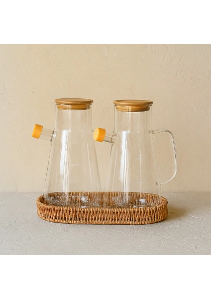 Rattan Standlı Ikili Borosilikat Yağdanlık Seti 900 ml