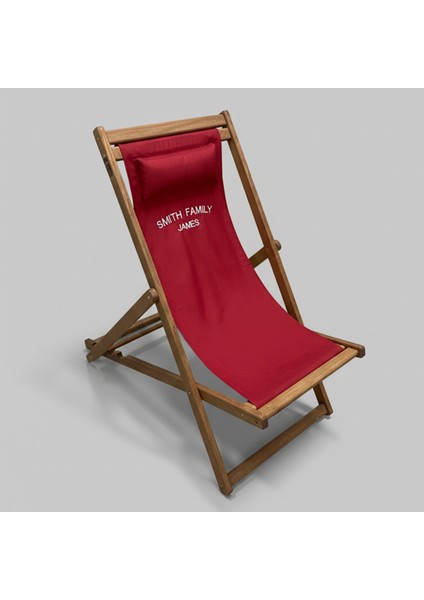 Ahşap Dinlenme Koltuğu, Katlanır Şezlong Kırmızı Yastıklı İsim Yazılabilir Tv Koltuğu ve Sandalyesi